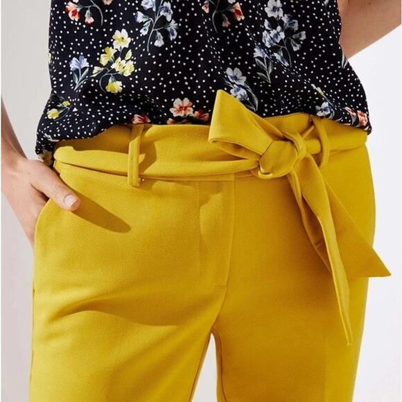 LOFT Slim Tie Waist Pants Solar Mustard Yellow Belted Ankle Trouser Women's 4P - Picture 4 of 10